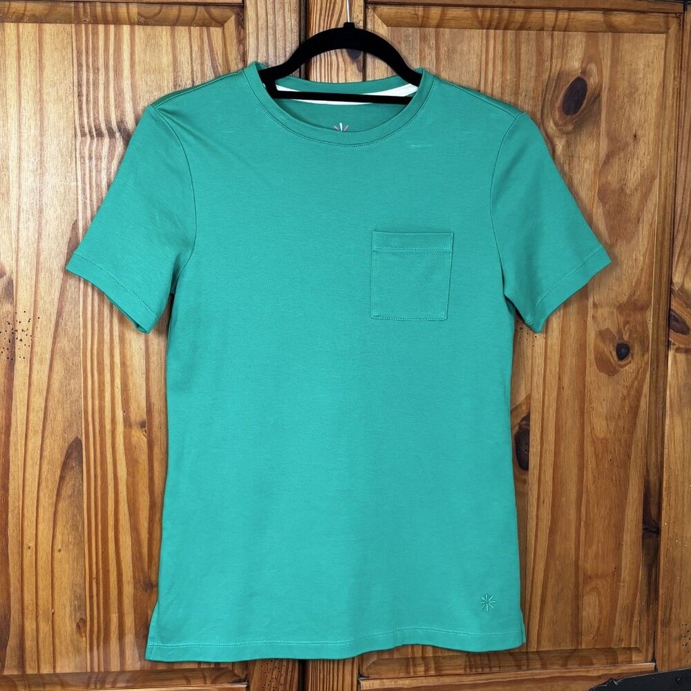 Isaac Mizrahi Live! Essentials Women's XXS Green Pima Cotton Crew Neck Pocket